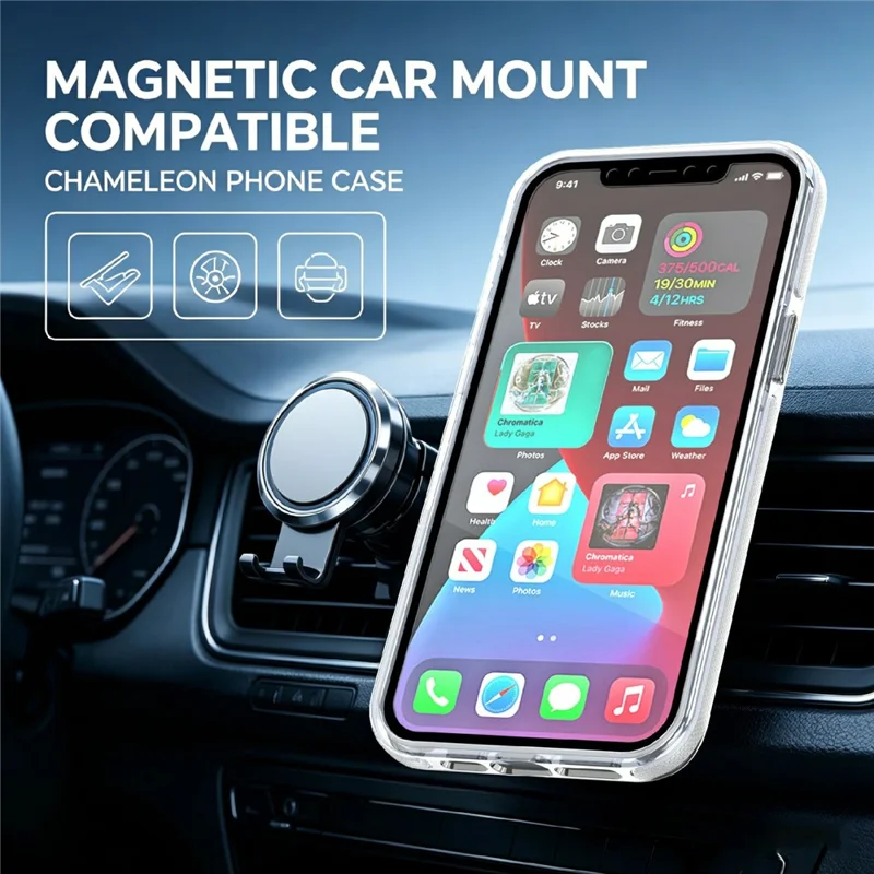 Magnetic Case For iPhone 12  /  12 Pro Fluorescent Design TPU Acrylic Phone Back Cover with 360° Rotating Kickstand - White