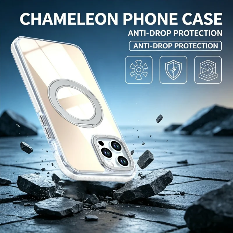 Magnetic Case For iPhone 12  /  12 Pro Fluorescent Design TPU Acrylic Phone Back Cover with 360° Rotating Kickstand - White