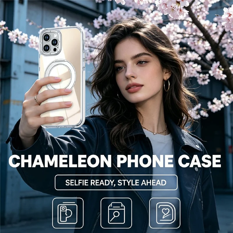 Magnetic Case For iPhone 12  /  12 Pro Fluorescent Design TPU Acrylic Phone Back Cover with 360° Rotating Kickstand - White