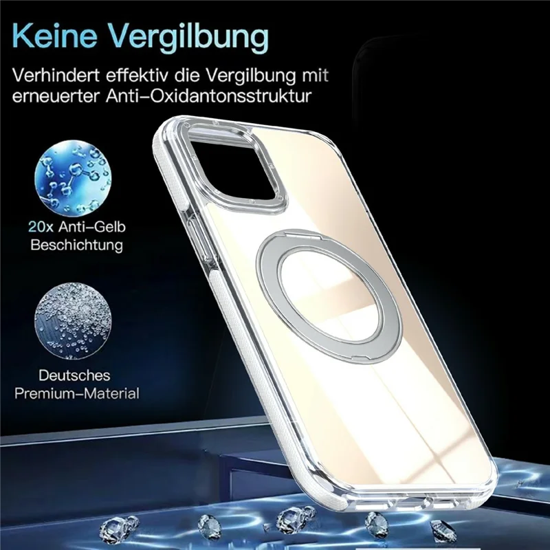 Magnetic Case For iPhone 12  /  12 Pro Fluorescent Design TPU Acrylic Phone Back Cover with 360° Rotating Kickstand - White