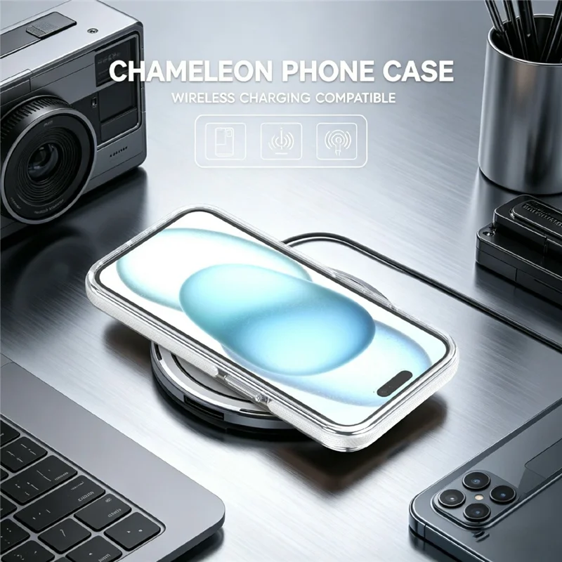 Magnetic Case For iPhone 13  /  14 Fluorescent Design TPU Acrylic Phone Back Cover with 360° Rotating Kickstand - White