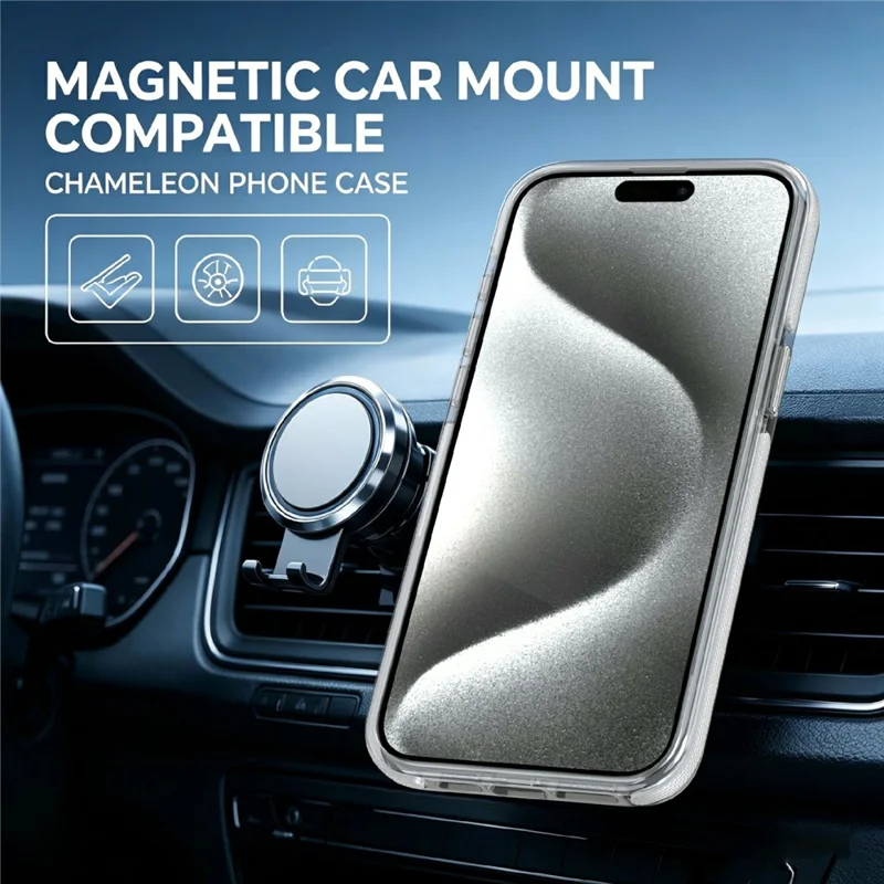 For iPhone 15 Pro Max Magnetic Case Fluorescent Design TPU Acrylic Phone Back Cover with 360° Rotating Kickstand - White