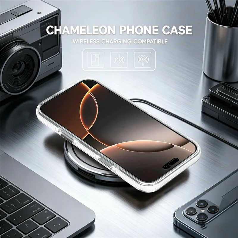 For iPhone 16 Pro Max Magnetic Case Fluorescent Design TPU Acrylic Phone Back Cover with 360° Rotating Kickstand - White