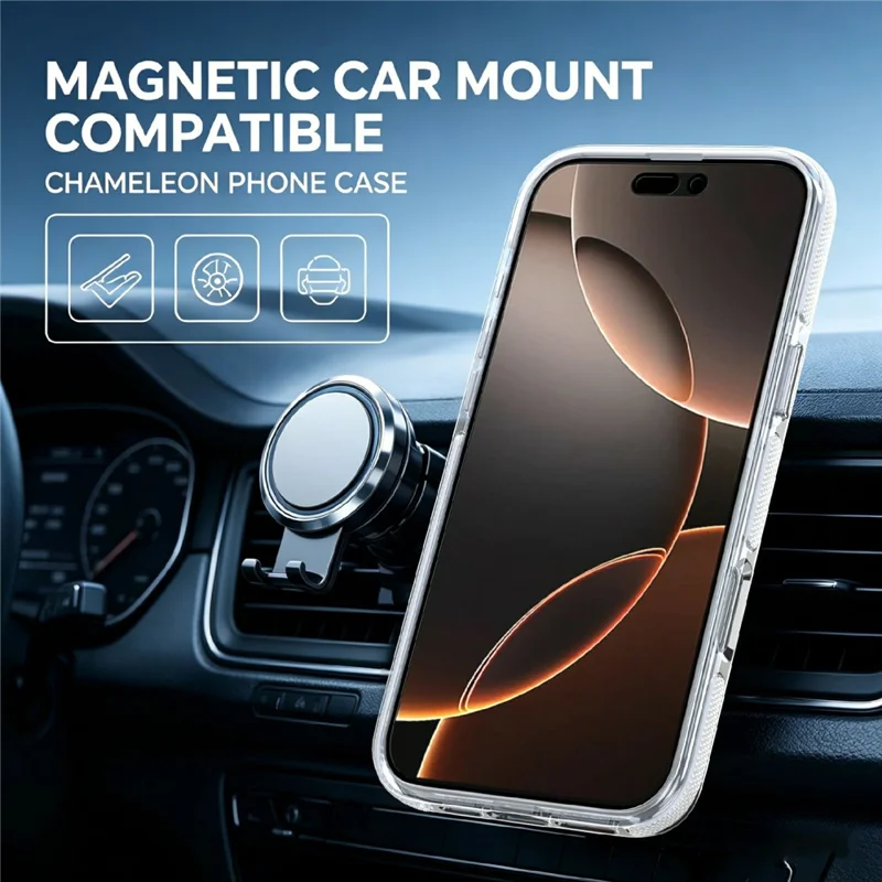 For iPhone 16 Pro Max Magnetic Case Fluorescent Design TPU Acrylic Phone Back Cover with 360° Rotating Kickstand - White