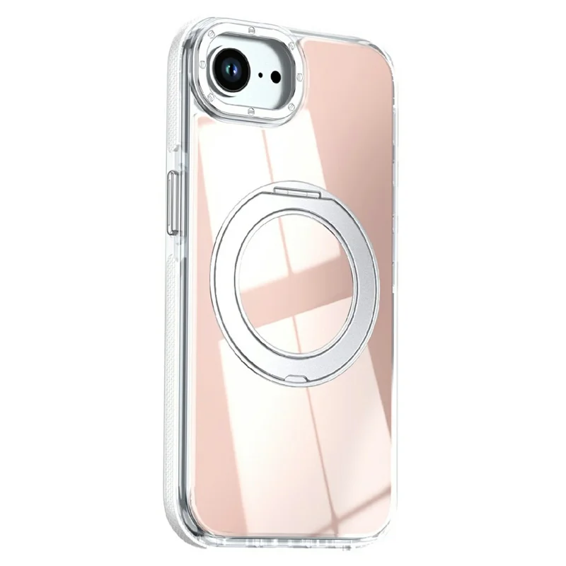 Magnetic Case For iPhone 16e  /  17e Fluorescent Design TPU Acrylic Phone Back Cover with 360° Rotating Kickstand - White