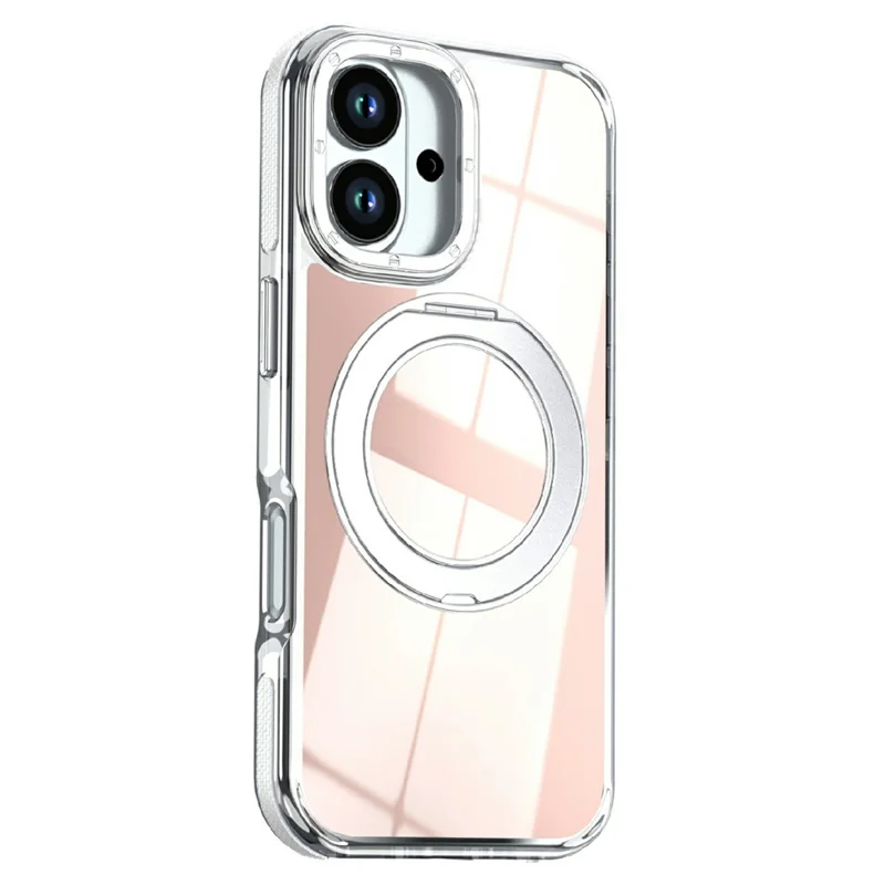 For iPhone 17 Magnetic Case Fluorescent Design TPU Acrylic Phone Back Cover with 360° Rotating Kickstand - White