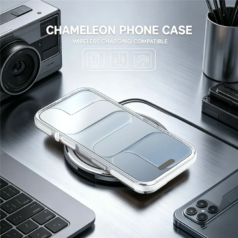 For iPhone 17 Magnetic Case Fluorescent Design TPU Acrylic Phone Back Cover with 360° Rotating Kickstand - White