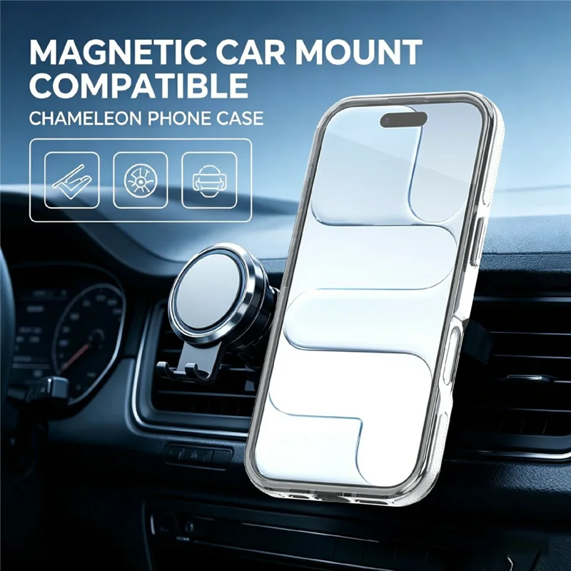 For iPhone 17 Magnetic Case Fluorescent Design TPU Acrylic Phone Back Cover with 360° Rotating Kickstand - White
