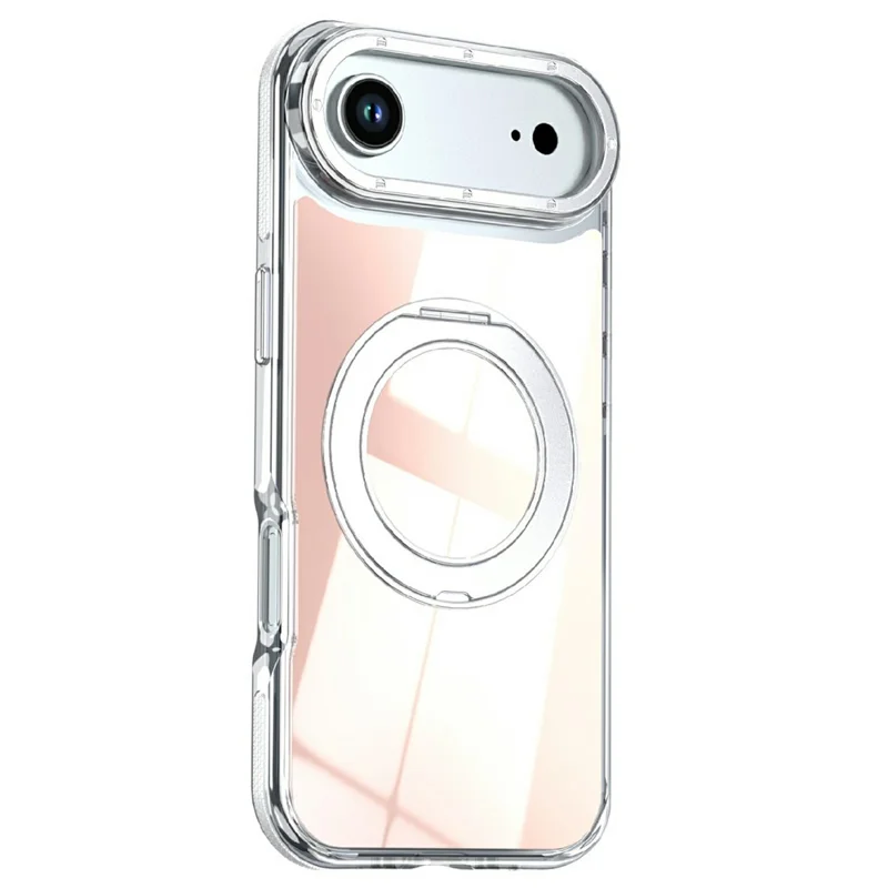 For iPhone Air Magnetic Case Fluorescent Design TPU Acrylic Phone Back Cover with 360° Rotating Kickstand - White
