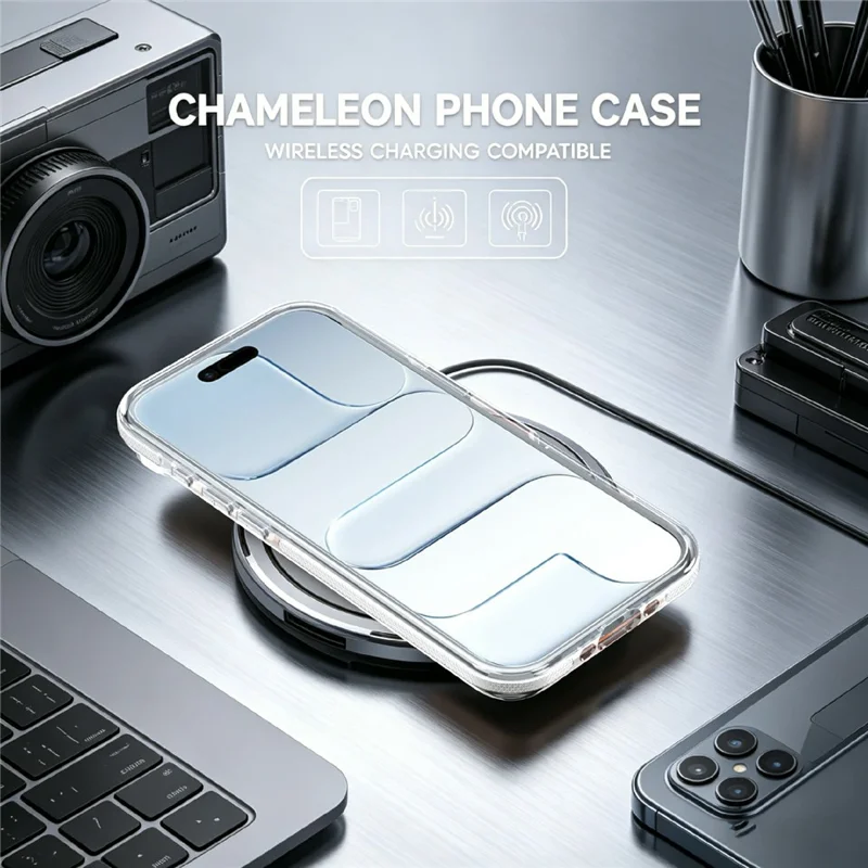 For iPhone Air Magnetic Case Fluorescent Design TPU Acrylic Phone Back Cover with 360° Rotating Kickstand - White
