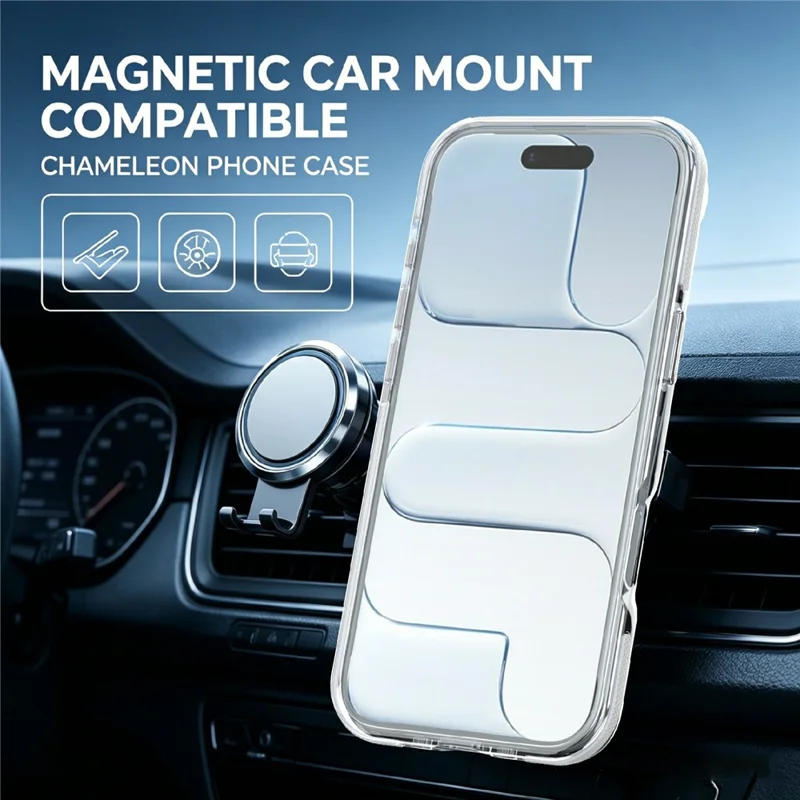 For iPhone Air Magnetic Case Fluorescent Design TPU Acrylic Phone Back Cover with 360° Rotating Kickstand - White