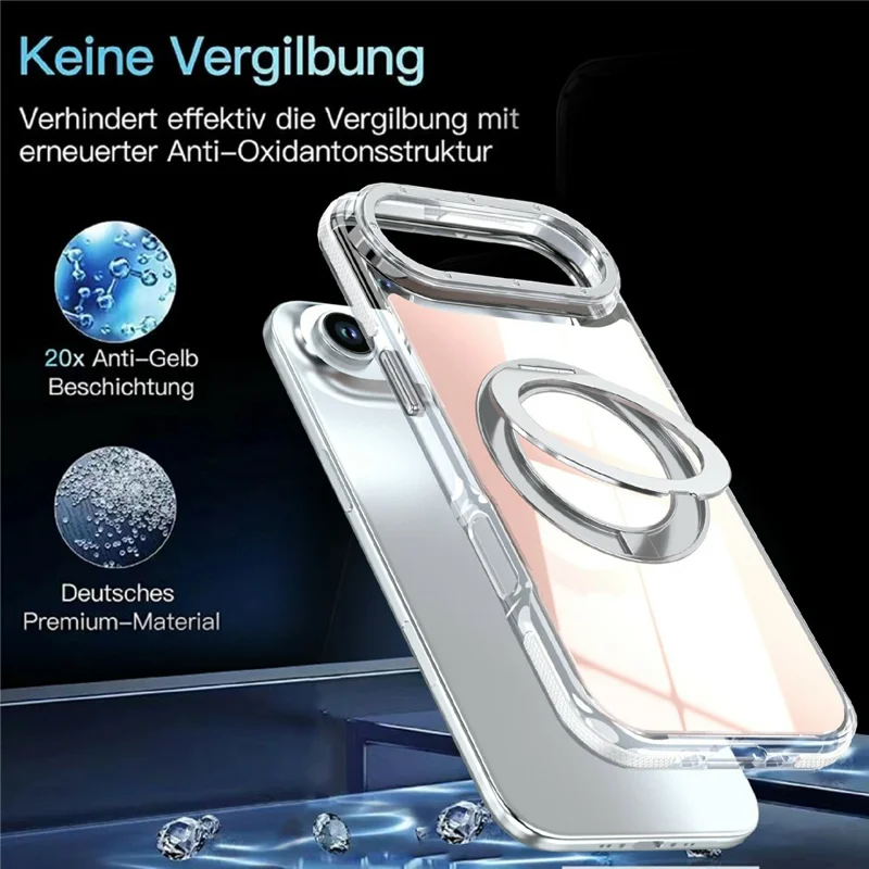 For iPhone Air Magnetic Case Fluorescent Design TPU Acrylic Phone Back Cover with 360° Rotating Kickstand - White