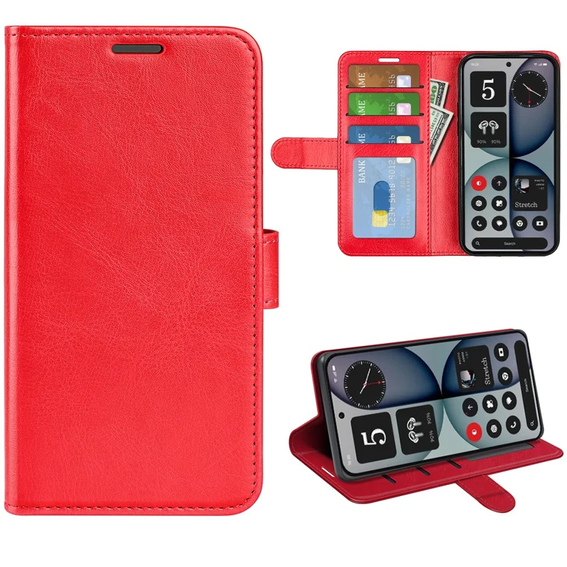For Nothing Phone (4a) Pro Case Crazy Horse Texture Stand Leather Phone Cover - Red