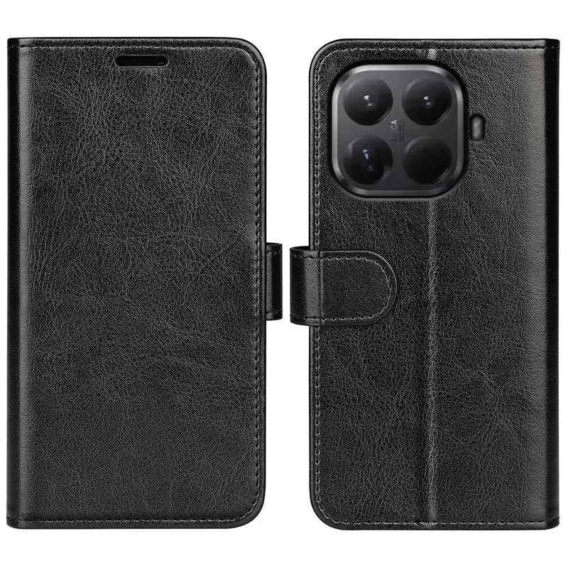 Funda tipo cartera de cuero con textura caballo loco y soporte para Xiaomi 17T - Negro