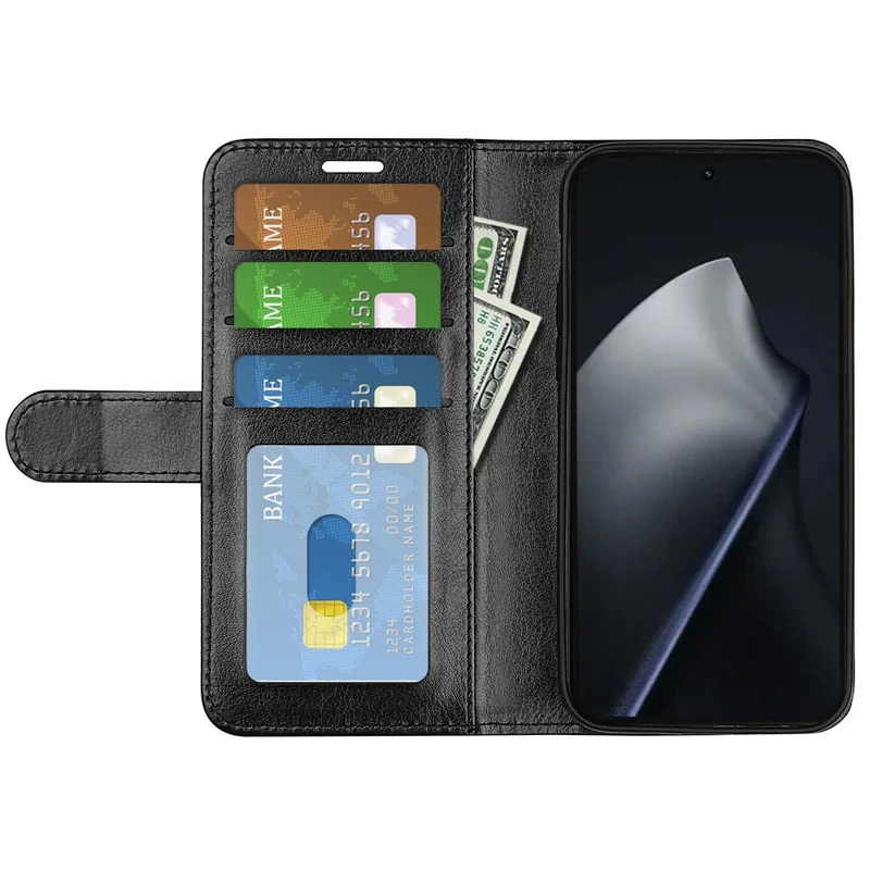 Funda tipo cartera de cuero con textura caballo loco y soporte para Xiaomi 17T - Negro