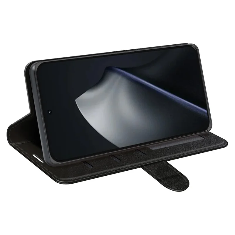 Funda tipo cartera de cuero con textura caballo loco y soporte para Xiaomi 17T - Negro