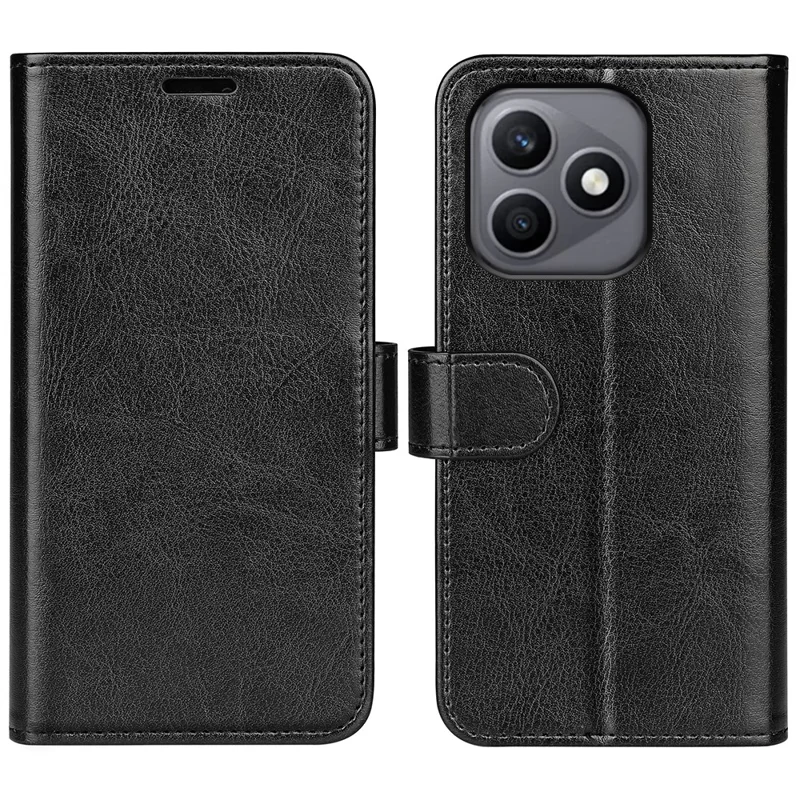For Honor X8d 4G Case Crazy Horse Texture Stand Leather Phone Cover - Black