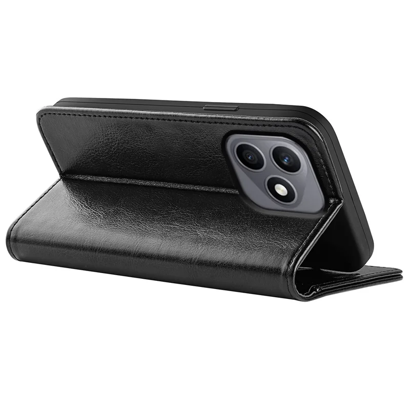 For Honor X8d 4G Case Crazy Horse Texture Stand Leather Phone Cover - Black
