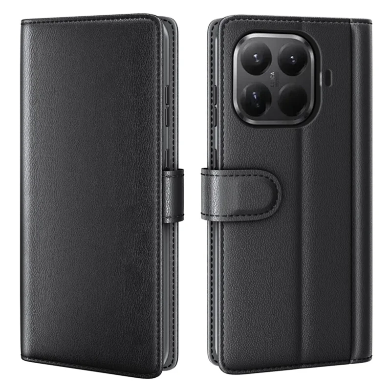 Funda de cuero auténtico dividido para Xiaomi 17T con billetera y soporte - Negro
