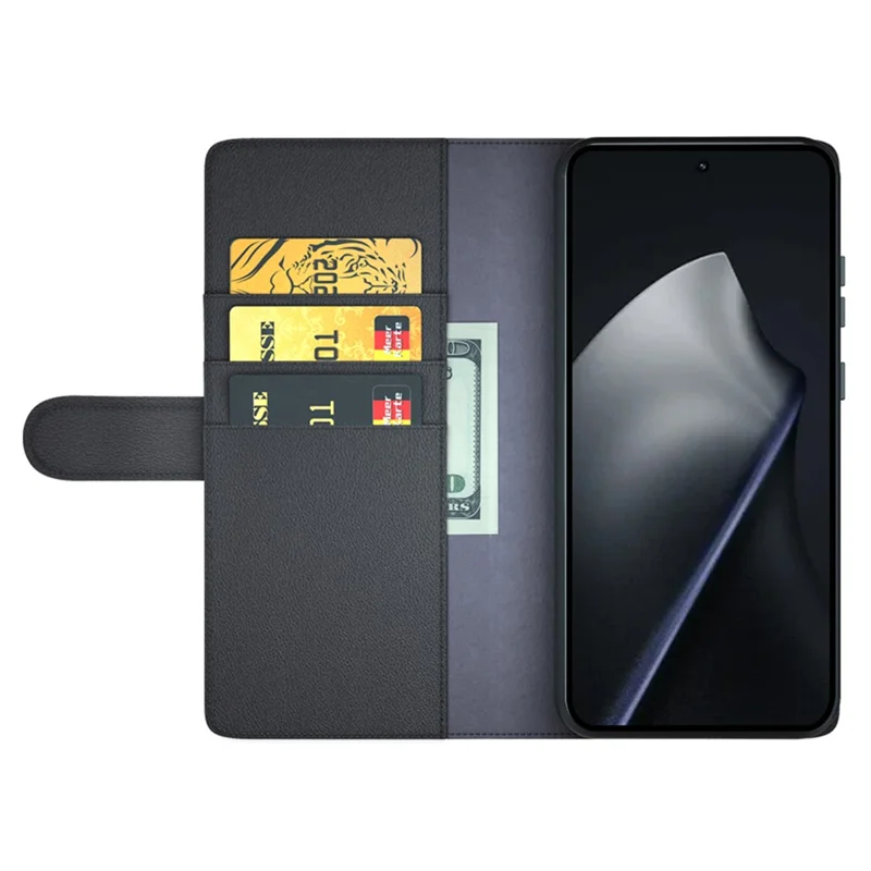 Funda de cuero auténtico dividido para Xiaomi 17T con billetera y soporte - Negro