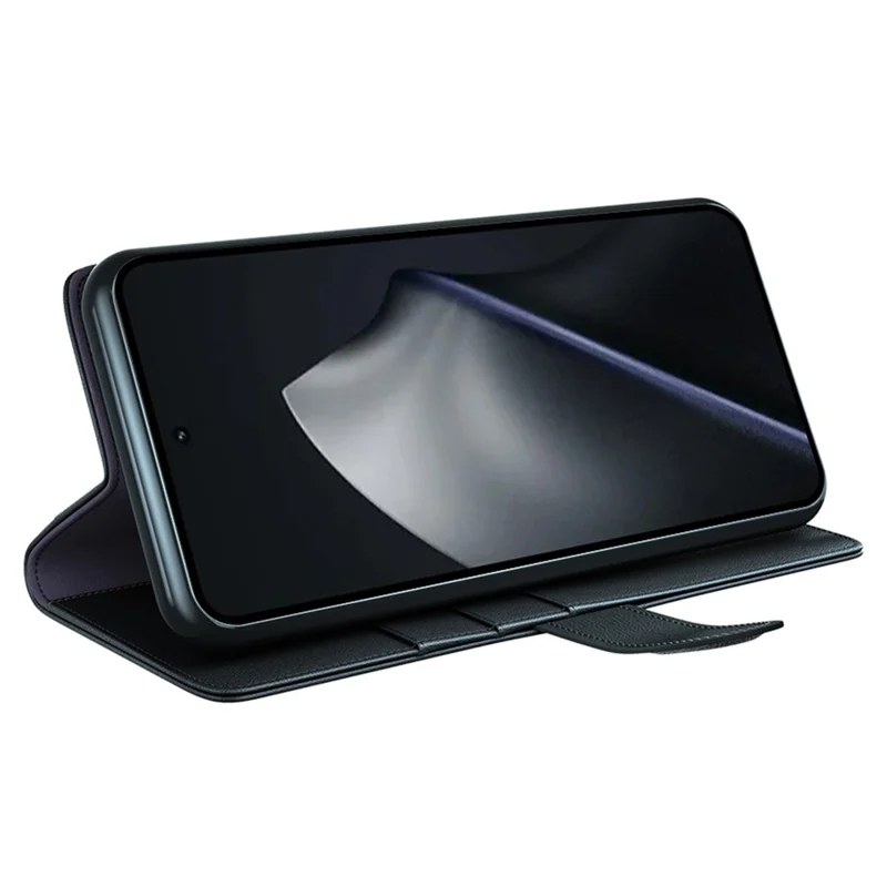 Funda de cuero auténtico dividido para Xiaomi 17T con billetera y soporte - Negro