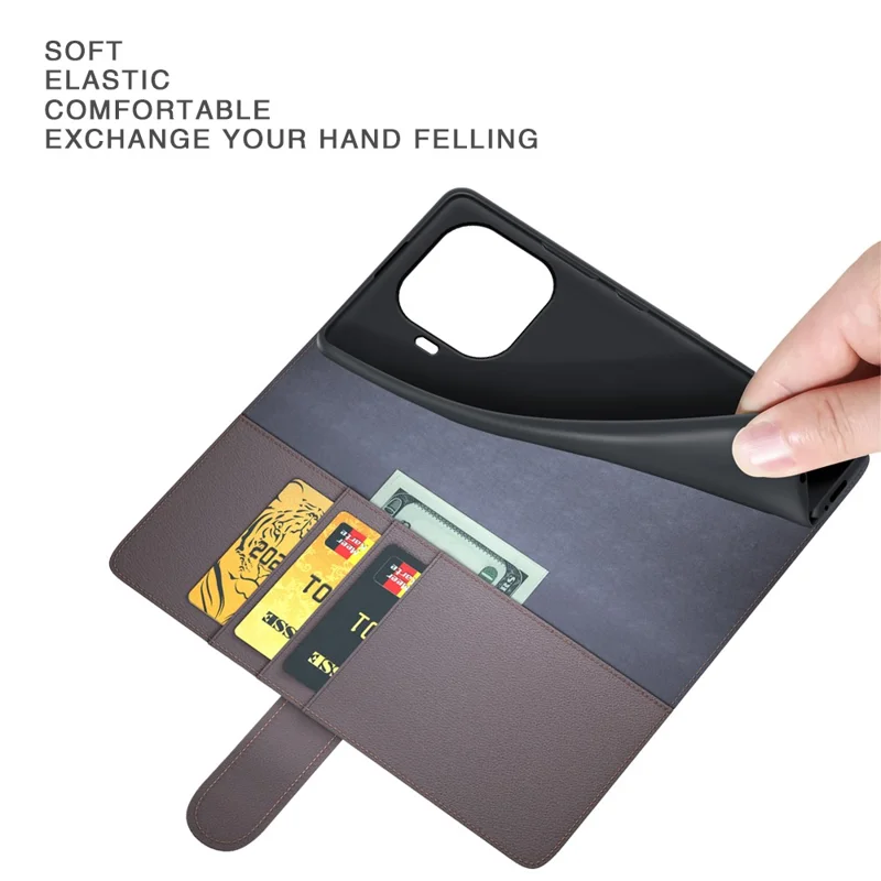 Funda de cuero auténtico dividido para Xiaomi 17T con billetera y soporte - Negro