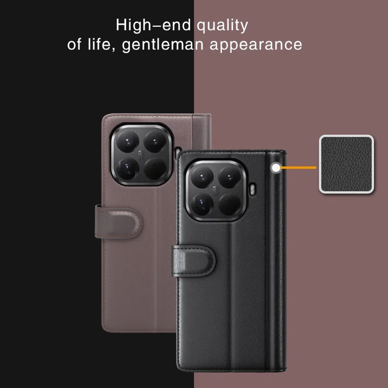 Funda de cuero auténtico dividido para Xiaomi 17T con billetera y soporte - Negro