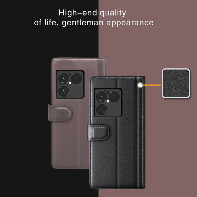 Чехол для Sony Xperia 1 VIII из натуральной расщеплённой кожи с отделением для денег и подставкой — чёрный