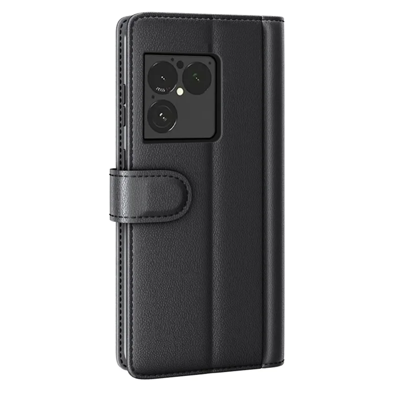 Чехол для Sony Xperia 1 VIII из натуральной расщеплённой кожи с отделением для денег и подставкой — чёрный