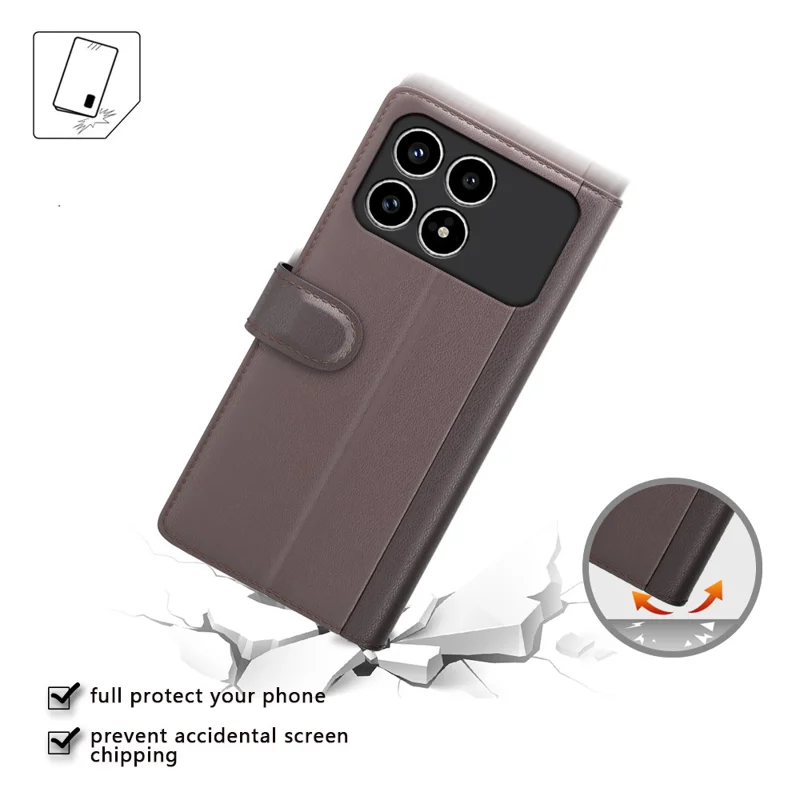 غطاء هاتف لـ Xiaomi Redmi K90 5G من الجلد الصناعي الحقيقي مع محفظة وحامل - أسود