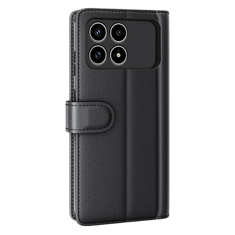 غطاء هاتف لـ Xiaomi Redmi K90 5G من الجلد الصناعي الحقيقي مع محفظة وحامل - أسود