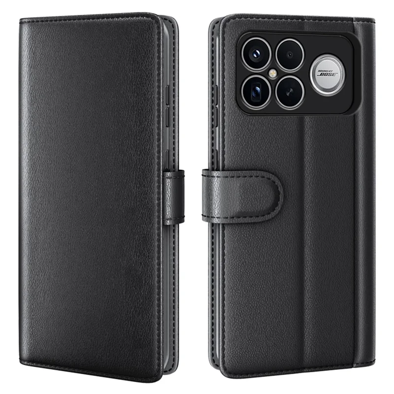 For Xiaomi Redmi K90 Pro Max 5G Case Genuine Split Leather Phone Cover with Wallet Stand - Black