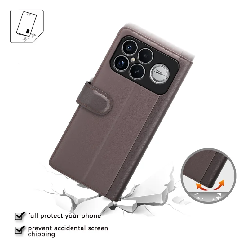 For Xiaomi Redmi K90 Pro Max 5G Case Genuine Split Leather Phone Cover with Wallet Stand - Black