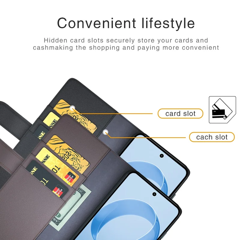 For Xiaomi Redmi K90 Pro Max 5G Case Genuine Split Leather Phone Cover with Wallet Stand - Black
