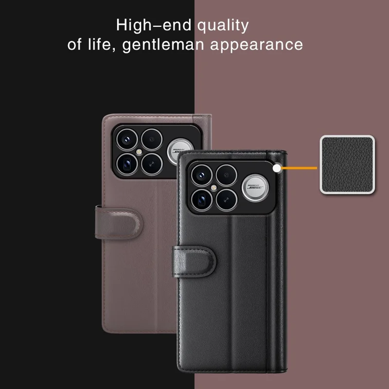 For Xiaomi Redmi K90 Pro Max 5G Case Genuine Split Leather Phone Cover with Wallet Stand - Black