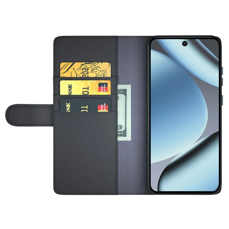 For Google Pixel 11 Case Genuine Split Leather Phone Cover with Wallet Stand - Black