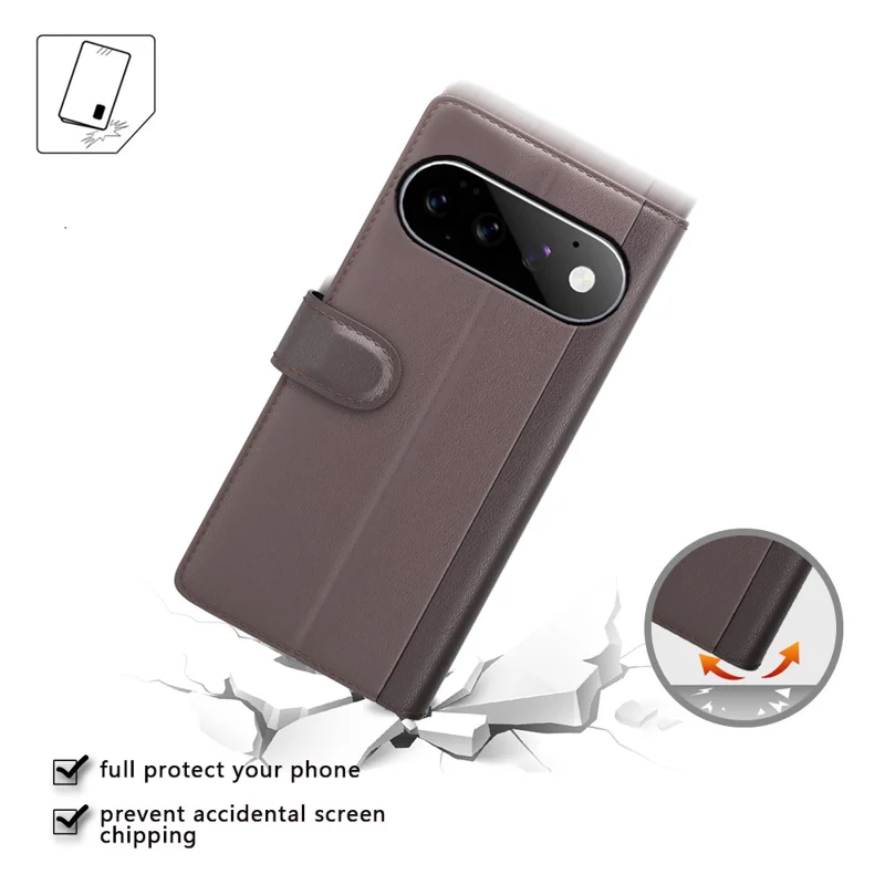For Google Pixel 11 Case Genuine Split Leather Phone Cover with Wallet Stand - Black