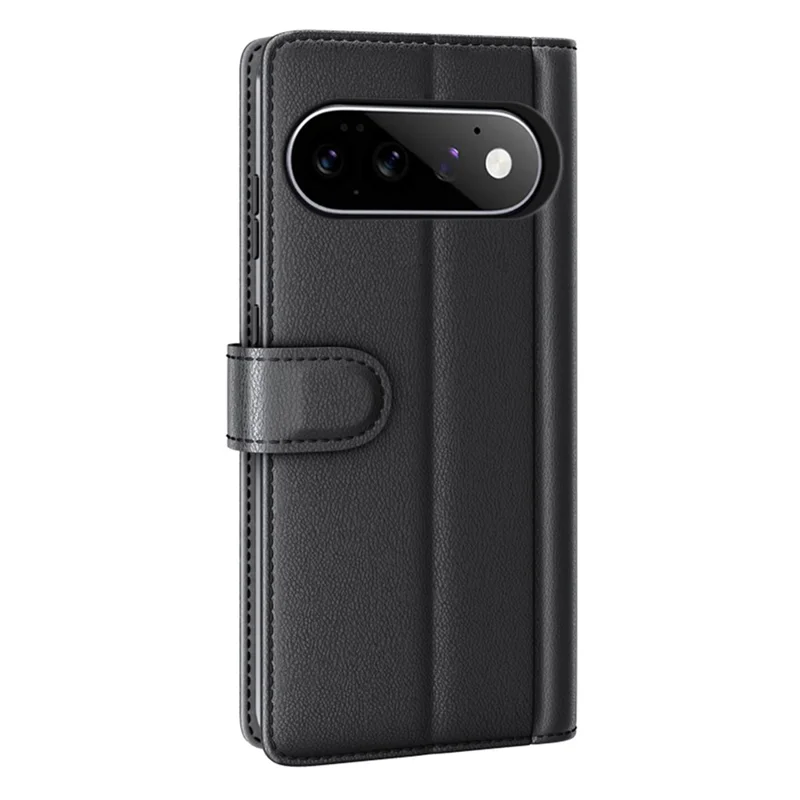For Google Pixel 11 Case Genuine Split Leather Phone Cover with Wallet Stand - Black