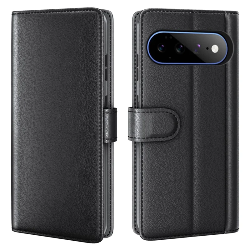 For Google Pixel 11 Pro XL Case Genuine Split Leather Phone Cover with Wallet Stand - Black