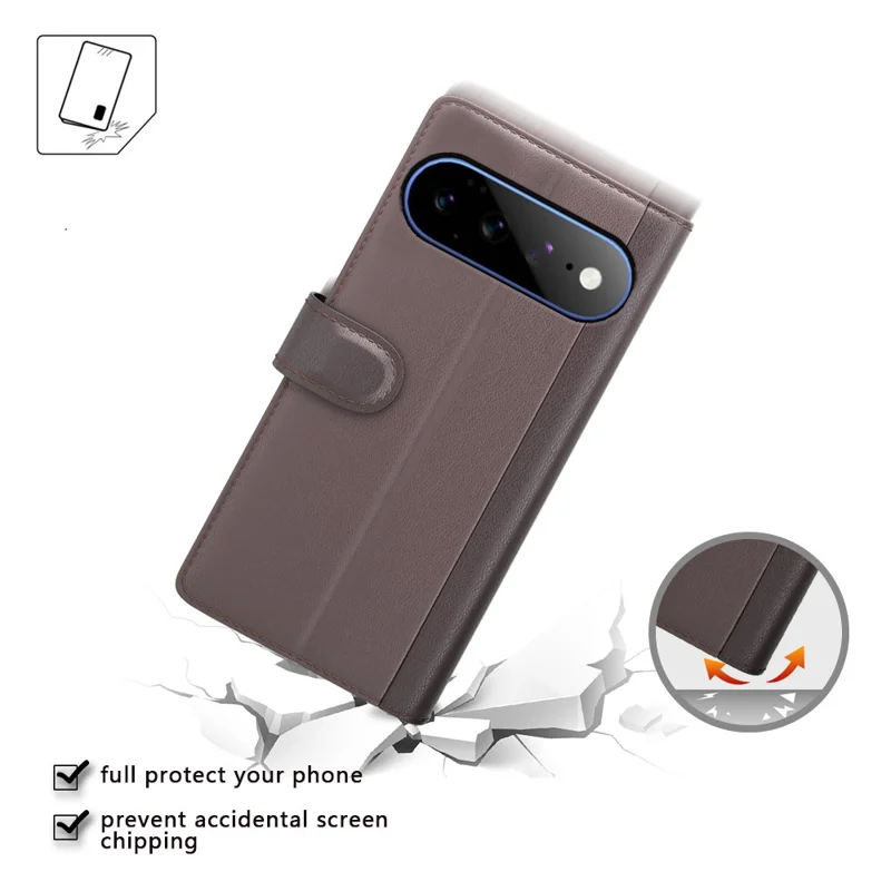 For Google Pixel 11 Pro XL Case Genuine Split Leather Phone Cover with Wallet Stand - Black