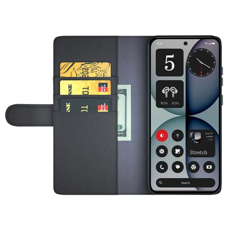For Nothing Phone (4a) Pro Case Genuine Split Leather Phone Cover with Wallet Stand - Black