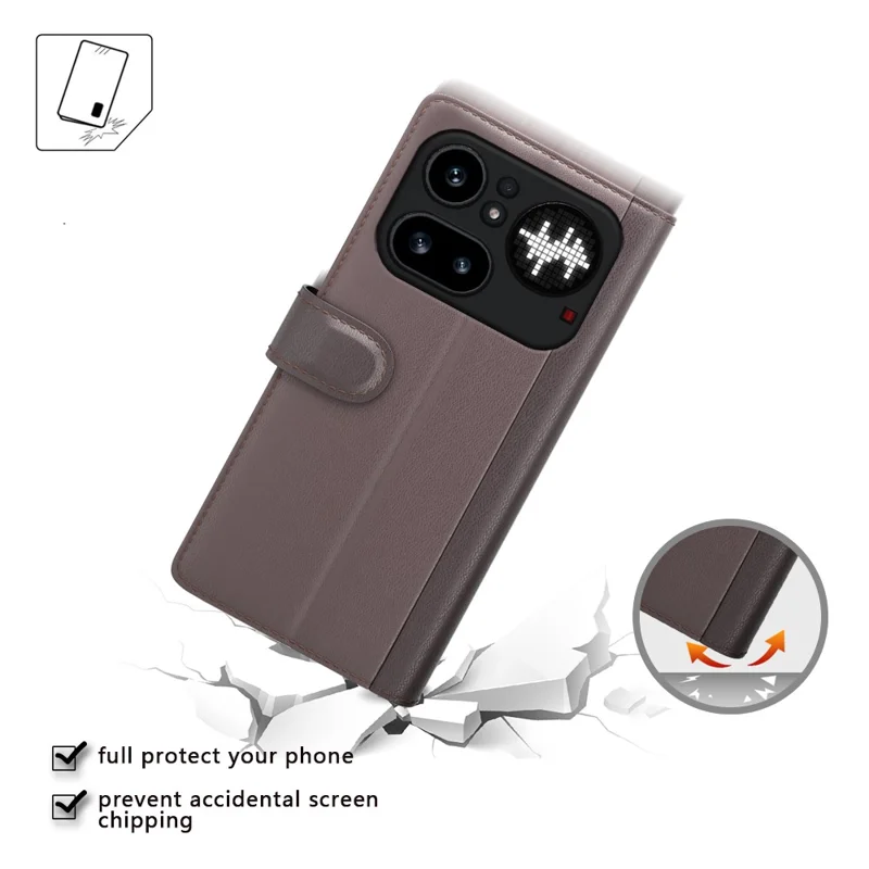 For Nothing Phone (4a) Pro Case Genuine Split Leather Phone Cover with Wallet Stand - Black