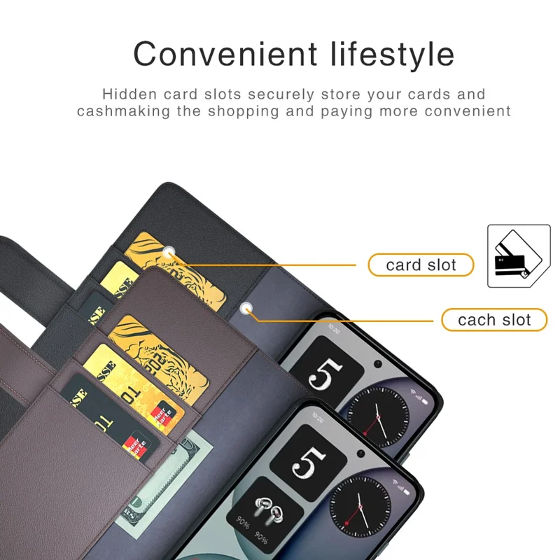 For Nothing Phone (4a) Pro Case Genuine Split Leather Phone Cover with Wallet Stand - Black
