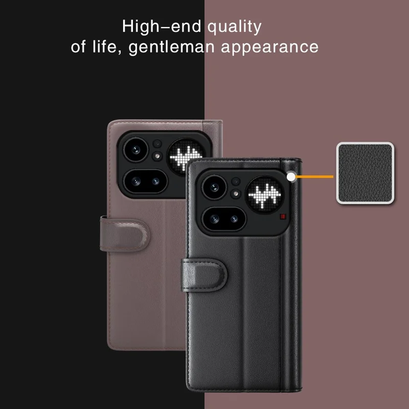 For Nothing Phone (4a) Pro Case Genuine Split Leather Phone Cover with Wallet Stand - Black