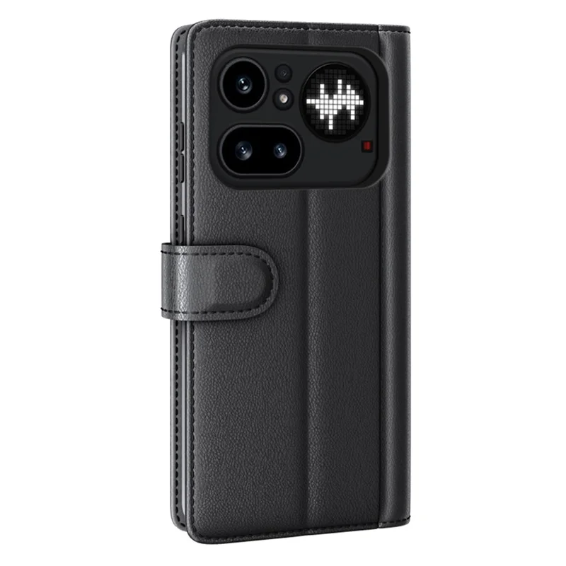 For Nothing Phone (4a) Pro Case Genuine Split Leather Phone Cover with Wallet Stand - Black