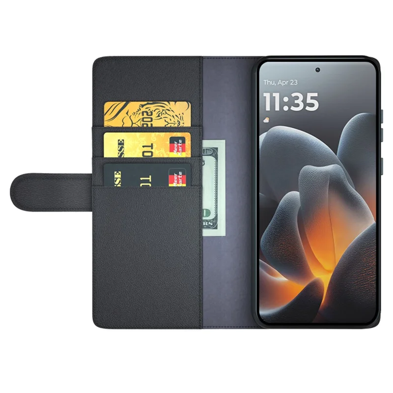 Obudowa do Motorola Signature 5G z naturalnej skóry z funkcją portfela i uchwytem - Czarna