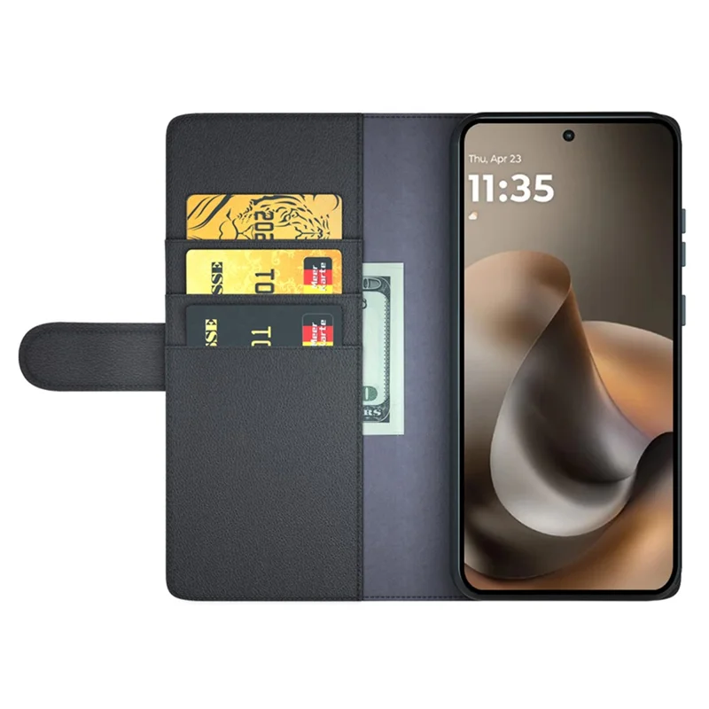 Cover per Motorola Moto G77 5G / G67 5G in Vera Pelle Scamosciata con Portafoglio e Supporto - Nero