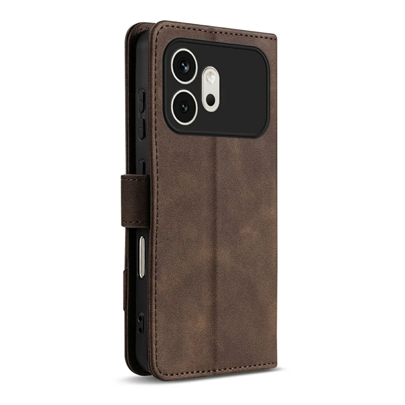 AZNS A2 for Honor 600 5G Leather Case with Wrist Strap RFID Blocking Wallet Stand Phone Cover - Brown