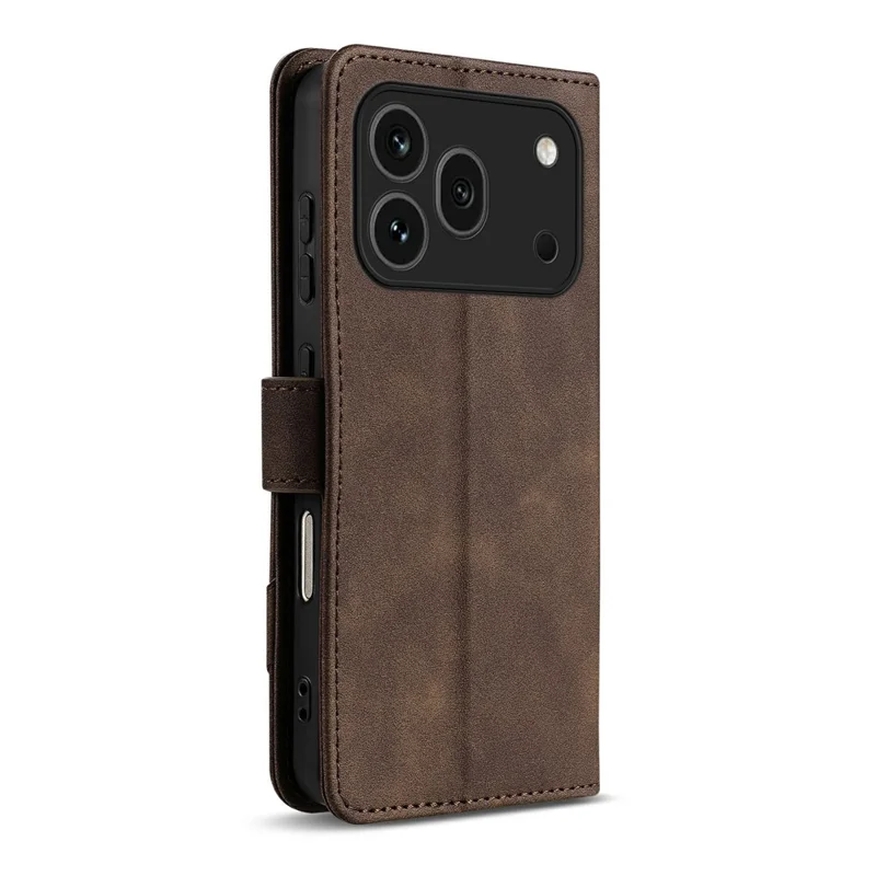 AZNS A2 for Honor 600 Pro 5G Leather Case with Wrist Strap RFID Blocking Wallet Stand Phone Cover - Brown