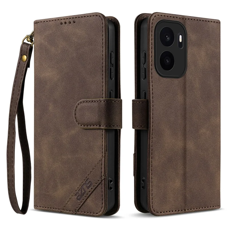 AZNS A2 for OnePlus Ace 6 Ultra 5G Leather Case with Wrist Strap RFID Blocking Wallet Stand Phone Cover - Brown